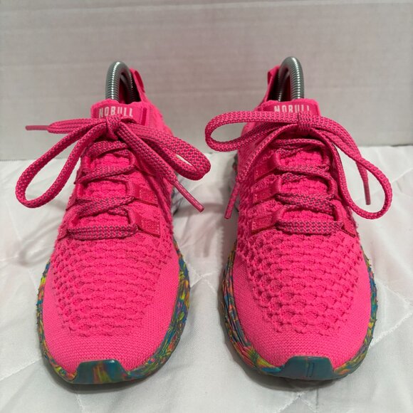 NOBULL Women’s 6.5 Knit Runners Hot Pink Reflective Laces Multicolor Sole Shoes - Picture 3 of 14